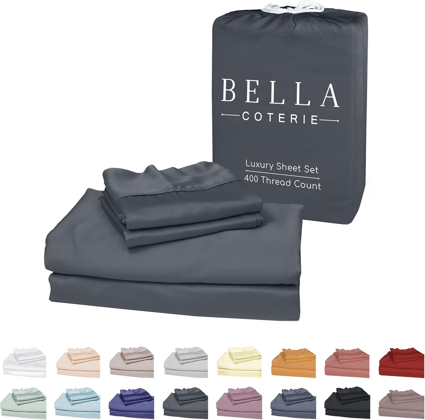 Bella Coterie Luxury Bamboo Viscose Split Top King Size Sheet Set | 100% Organically Grown | Ultra Soft | 34" Split | Cooling for Hot Sleepers | 18" Deep Pocket [Charcoal Grey]