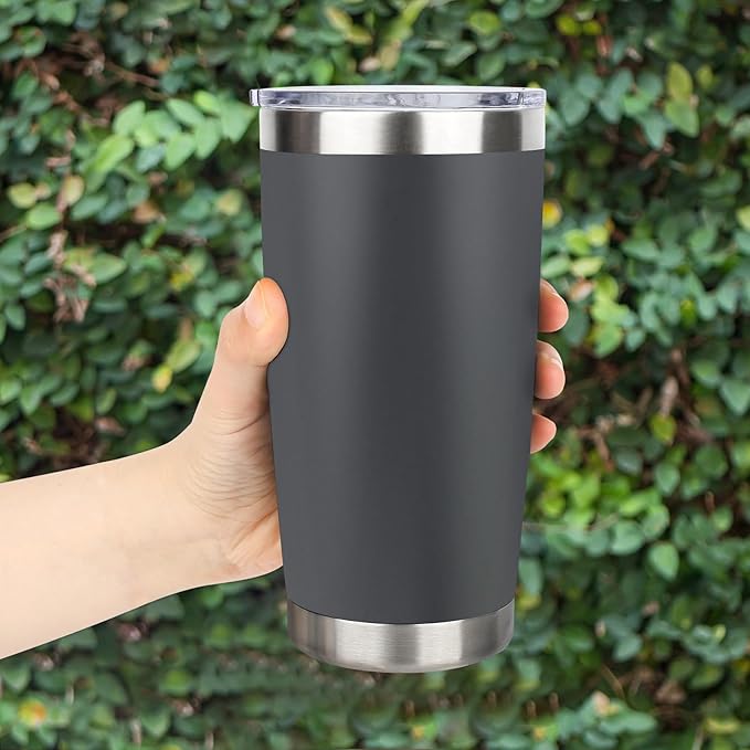 20oz Stainless Steel Tumbler with Lid, Travel Mug - Double Wall Vacuum Powder Coated Cup - Grey, 1 Pack