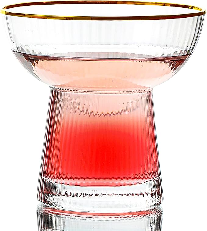 Lysenn Stemless Margarita Glasses Set of 2 - Elegant Vertical Stripes Cocktail Glasses – Premium Hand Blown Glassware for Martini and Mixed Drinks – 10 oz Gold Rim