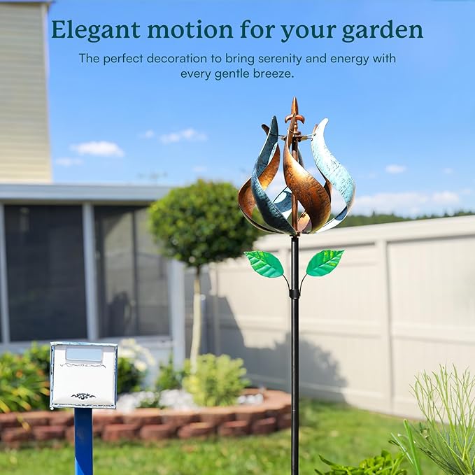 Wind Spinners Outdoor, Tulip Metal Wind Spinner with Stake for Yard and Garden, Outdoor Decor Ideas for Garden Lovers (14'' W x 75'' H)