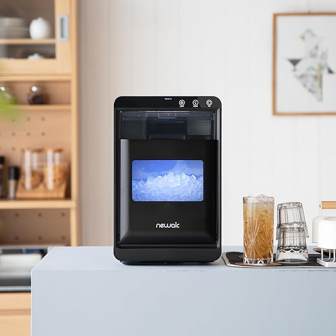 Nugget Ice Maker Countertop | 44 lbs/Day Pebble Ice Machine with Self-Cleaning | Soft Chewable Pebble & Sonic-Style Ice | Black Stainless Steel