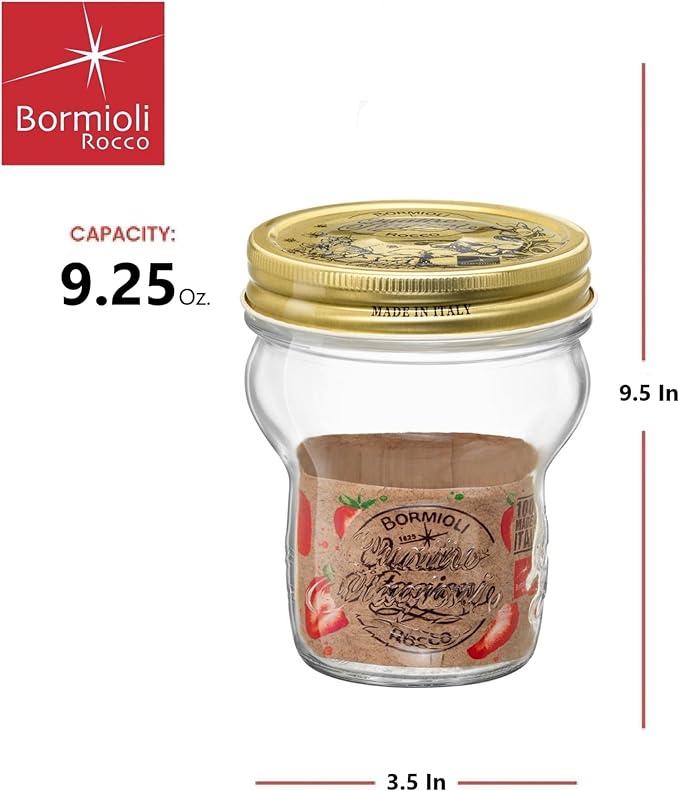 Bormioli Rocco Quattro Stagioni Stacking Jar (Set of 4) - 9.25 Oz Glass Jar - Nestable & Stackable, Wide‑Mouth for Canning, Serving & Storing - Dishwasher & Freezer‑Safe Glass Container, Made in Italy
