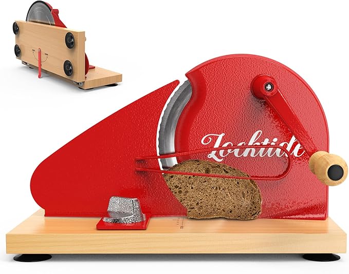 Foldable Extra Large Manual Bread Slicer for Sourdough Bread - Adjustable Thickness & Evenly Slice, with Knob and Scale, Folding Woodbase, Suction Cups and Bread Guide for Bagel, Sandwiches, Toast