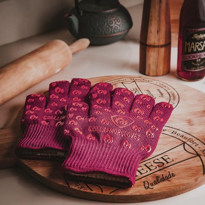 Grill Armor Oven Gloves with Fingers – 932°F Heat, Fire & Cut Resistant Mitts for BBQ, Grill, Cooking, Grilling, Baking, Smoker & Fire Pit