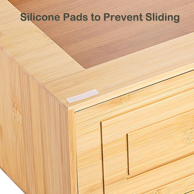 Kingrol Bamboo Cube Storage, Stackable Desk Drawer Organizer with Handle, Home Office Cubby Organizer for Entryway, Closet, Bedroom, Bathroom, 15 x 11.75 x 6.5 Inch