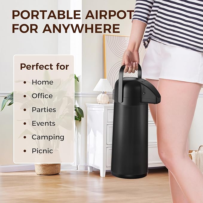 Coffee Carafe for Keeping Hot - Gezoss 102OZ / 3L Airpot Coffee Dispenser with Pump - Large Coffee Carafe for Hot Drinks Tea Liquid - Insulated Stainless Steel Hot Water Beverage for Parties,Black