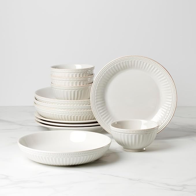 Lenox 897388 French Perle Groove 12-Piece Dinnerware Set, Service For 4