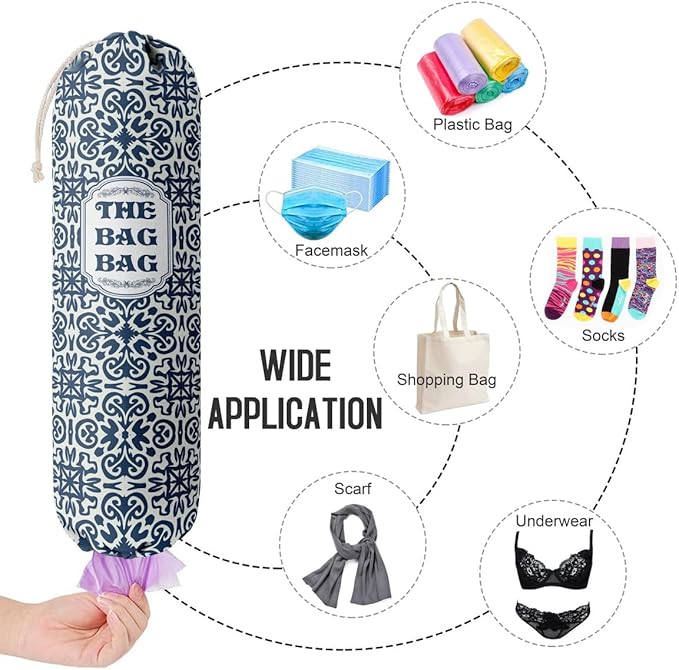 HiLus Bag Holder, Blue Fabric Grocery Bags Holder Organizer, Wall Mount Plastic Bags Storage Container Dispenser, Kitchen Storage & Organization Product Accessories