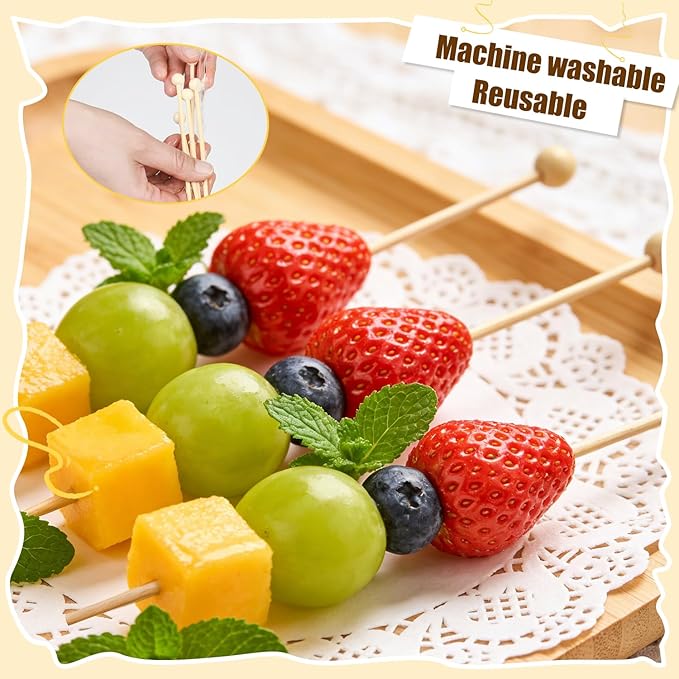 100PCS Rock Candy Sticks with Ball Tips,6 Inch Wood Swizzles Sticks,Natural Wood Cake & Drink Stirrer Sticks for Lollipop Coffee Appetizer Skewers (Natural wood)