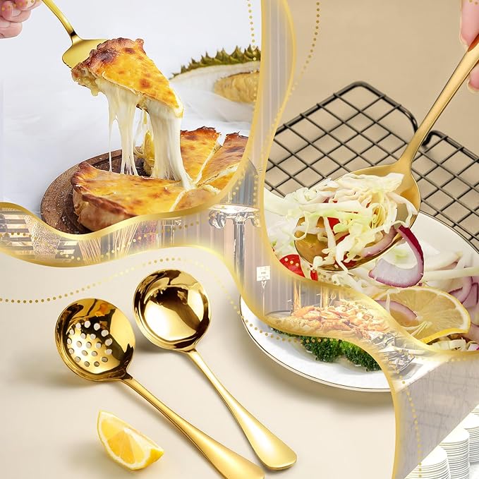 36-Piece Stainless Steel Serving Utensil Set – Complete Buffet Essentials with Spoons, Forks, Tongs, Ladle & More. Perfect for Wedding, Holiday, Catering, and Family Gatherings(Gold)