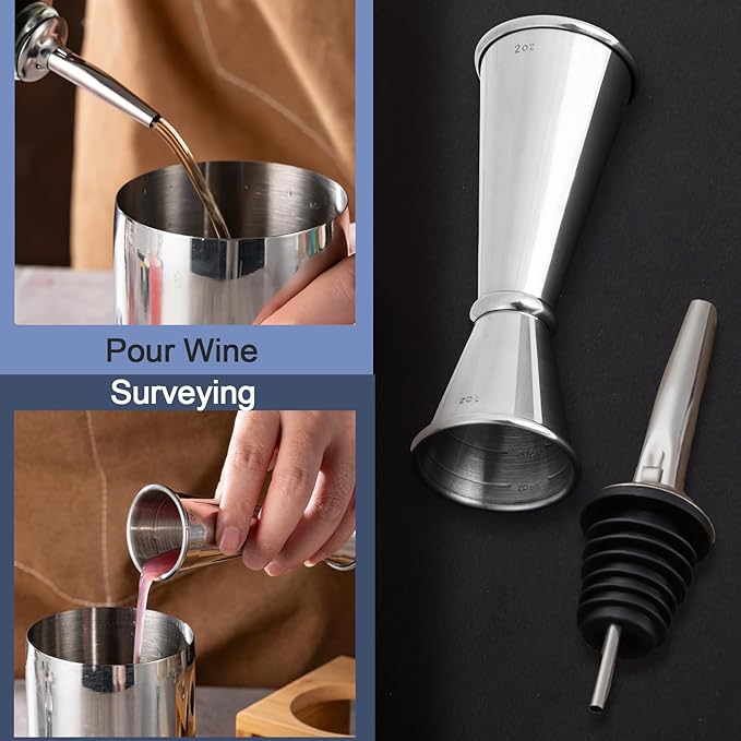 Briout Jigger and 2 Pourers, Double Cocktail Jigger Japanese Premium 304 Stainless Steel Jigger 2 OZ and 1 OZ with Measurements Inside
