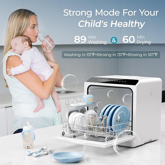EUHOMY 6 Programs Countertop Dishwasher, Portable Dishwasher with 5L Built-in Water Tank & Inlet Hose, Mini Dishwasher for Apartments and RVs, High-Temp & Air-Dry Function, No Hookup Needed, Black