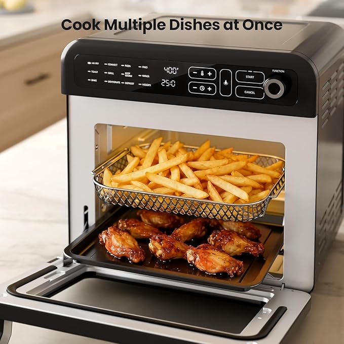 Kismile 18QT Air Fryer Toaster Oven Combo, 12-in-1 Countertop Convection Airfryer Oven, 70–450℉, Bake, Roast, Reheat & Broil, Fits 8–10″ Pizza, Includes Full Accessories, Stainless Steel (Black)