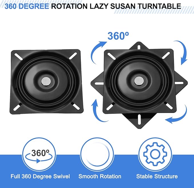 uxcell 8" Bar Stool Swivel Replacement, 360° Rotation Lazy Susan Turntable, Square Semi-Ball Bearing Seat Swivel Base Mount Plate for Recliner Chair or Table, Black (200x2mm)