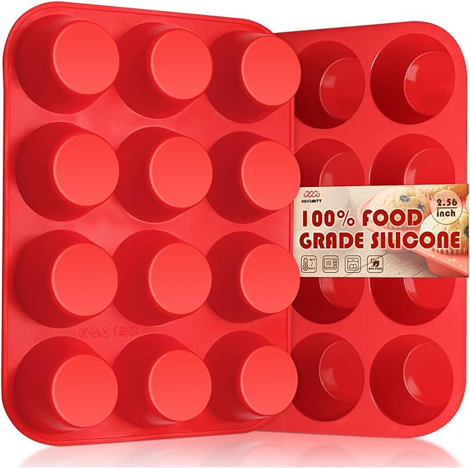 HKNMTT Silicone Muffin Pan for Baking, Cupcake Egg bites Brownie Mold 12 Cup Regular Size, Oven Safe BPA Free kitchen Appliances 2 Pack