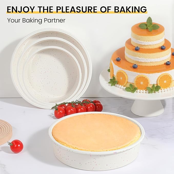 Vinino 3 Pack Round Cake Pan Set (6''/8''/10'') with Metal Reinforced Frame, Circle Cake Pan for Baking Nonstick Silicone Springform Pan for Baking Suitable for Making Layers, Cheese & Chocolate Cakes