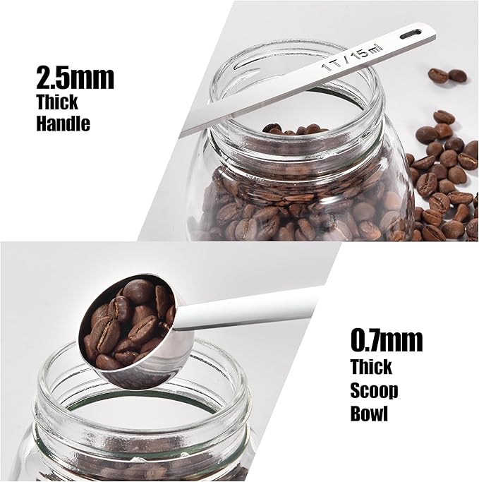 18/8 Stainless Steel Coffee Scoop, Doosu Food-Grade Metal Measuring Spoon with 4.3in Long Handle, Tablespoon Scooper for Coffee Beans, Ground Coffee, Espresso, Protein Powders, Tea, Sugar (1 Tbsp)