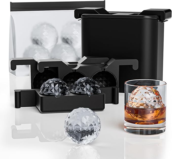 Bangp Premium Clear Ice Ball Maker with Storage Bag,4 Distinctive 2.4" Crystal Clear Ice Balls for Whiskey,Cocktails & Bourbon,Gifts for Men