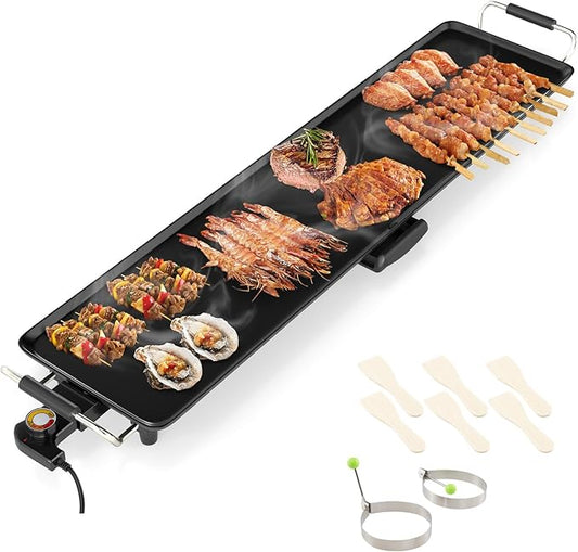 Nightcore 35" Large Electric Griddle, Teppanyaki Grill w/Adjustable Thermostat, Insulated Handles, Drip Tray & Nonstick Surface, Pancake Griddle, Indoor Outdoor Tabletop BBQ Grill for Party Camping
