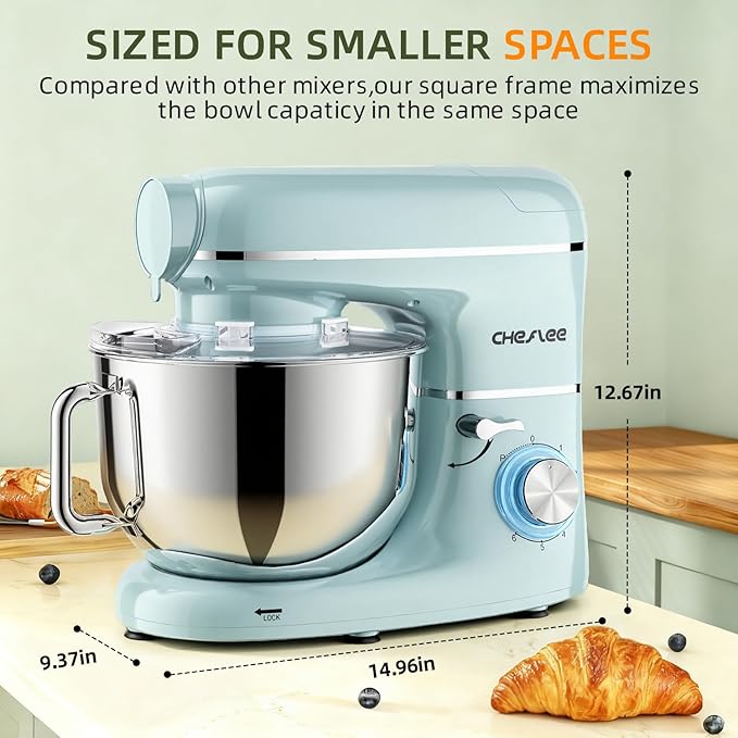 CHeflee Multifunctional Stand Mixer,660W, 6.5QT With Meat Grinder, Vegetable Slicer &1.5L Juice Blender,for Most Home Cooks,Blue