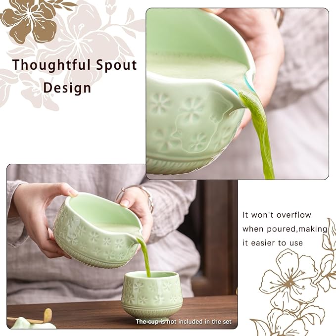 Buucup Matcha Whisk Set, Ceramic Matcha Kit Set Includes Matcha Bowl, Matcha Whisk and Holder, Bamboo Scoop, Scoop Rest, Sifter and Tea Towel - 7 Pcs Matcha Kit for Matcha Lovers (Green)