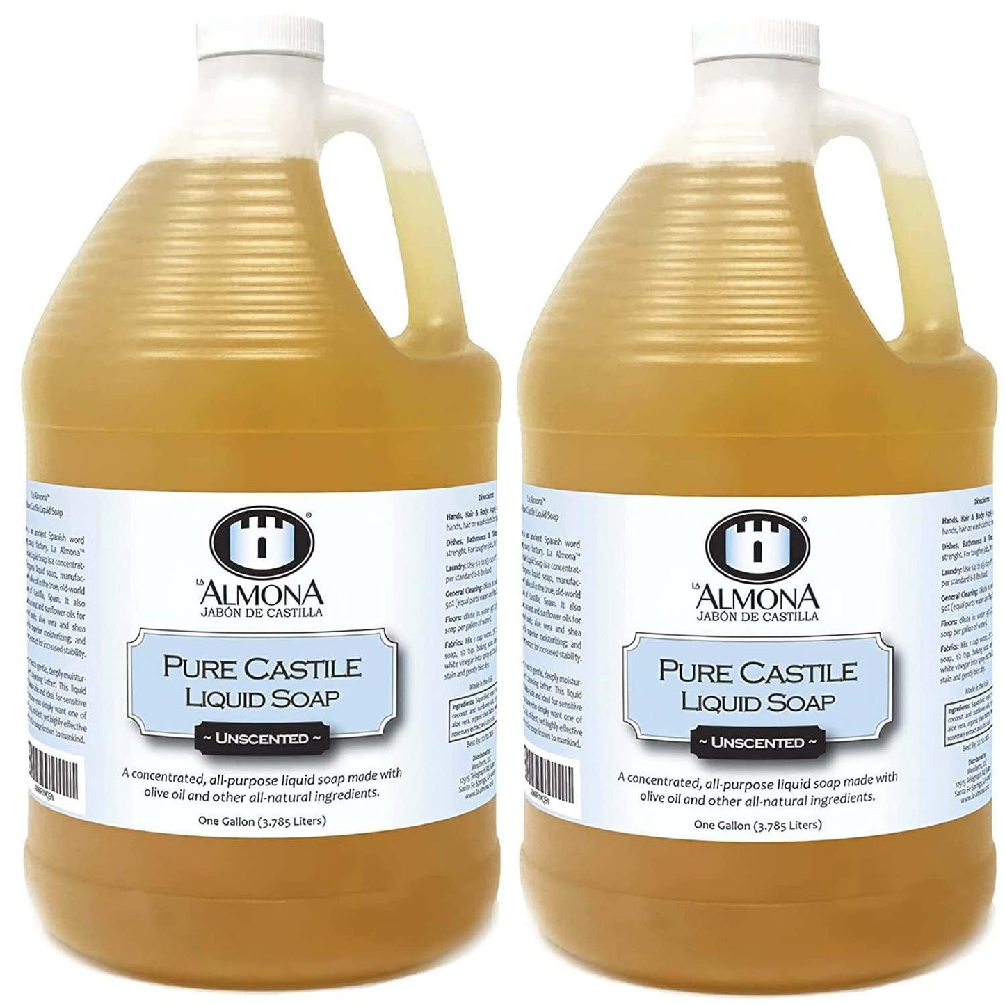 Pure Castile Liquid Soap, UNSCENTED, 2 Gallons - Multipurpose: Hands, Face, Body, Laundry, Dishes & More - For Sensitive Skin, All-Natural Ingredients, Fragrance Free