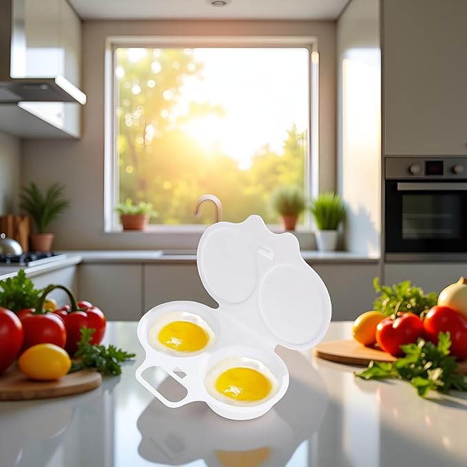 1Pc White Egg Poacher, Microwave Egg Boiler Poacher, 2 Cavity Nonstick Poached Egg Maker With Lid, Egg Poacher Microwave Egg Cooker, Double Drain Poached Egg Cups Cookware（13 * 5cm）