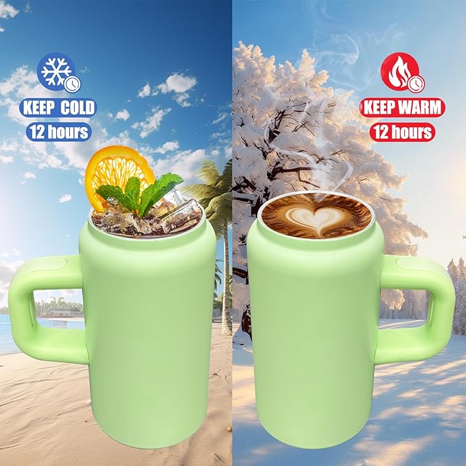 16 oz Sublimation Tumbler with Handle and Straw for Kids, Stainless Steel Sublimation Tumblers Bulk with Lids, Vacuum Insulated Iced Coffee Cups for Smoothie Water Soda DIY Gift (Green,1 pack)