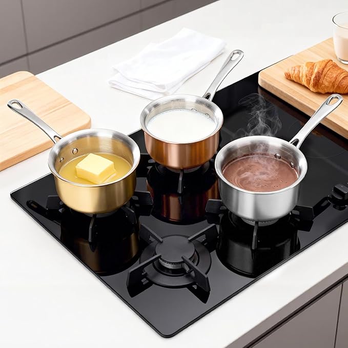 Macevia Mini Sauce Pan with Lid, Stainless Steel Butter Warmer Small Pot, For All Stoves Multipurpose Use for Home Kitchen or Restaurant (10.8oz/320ml) - Rose Gold