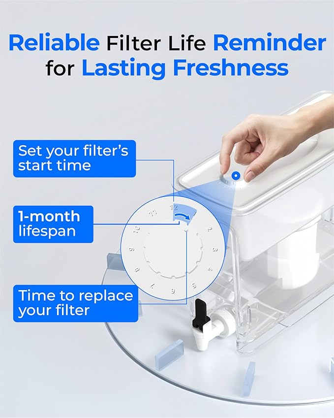 Waterdrop 0 TDS 35-Cup Slim Water Filter Dispenser, Large Capacity, Reduces TDS, Chlorine, PFOA/PFOS and More, BPA Free, White (with 1 Filter)