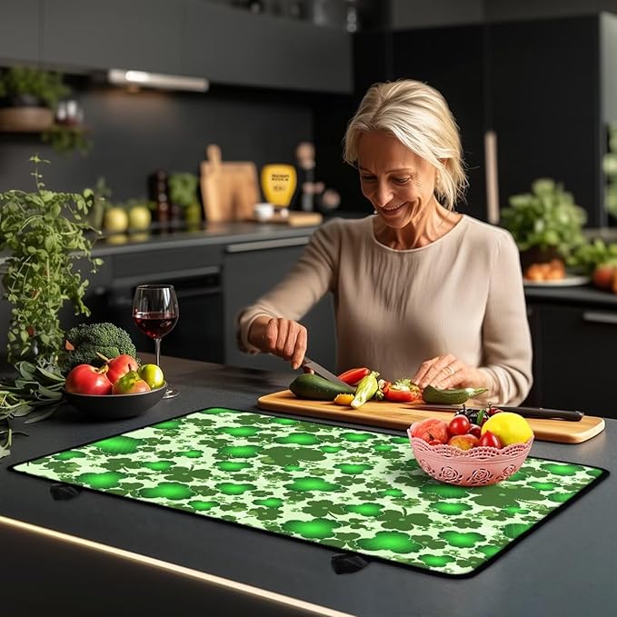 Green Leaf Stove Top Covers Glass Stovetop Cover Protector St.Patrick's Day Heat Resistant Glass Stove Cover Protector Cooktop Covers
