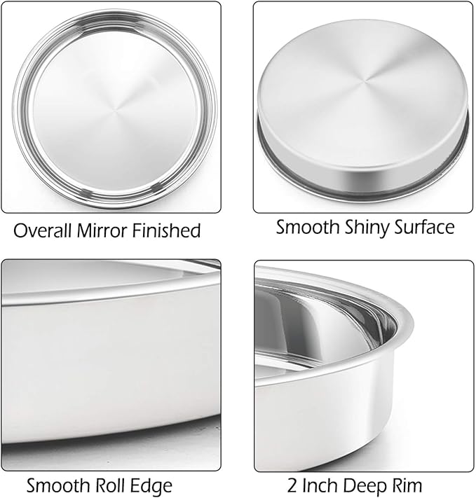 P&P CHEF 9.5 Inch Cake Pan, 1 Piece Round Layer Cake Baking Pans, Stainless Steel Smash Cake Tin Bakeware for Cooking Steaming, Nontoxic & Sturdy, Oven & Dishwasher Safe