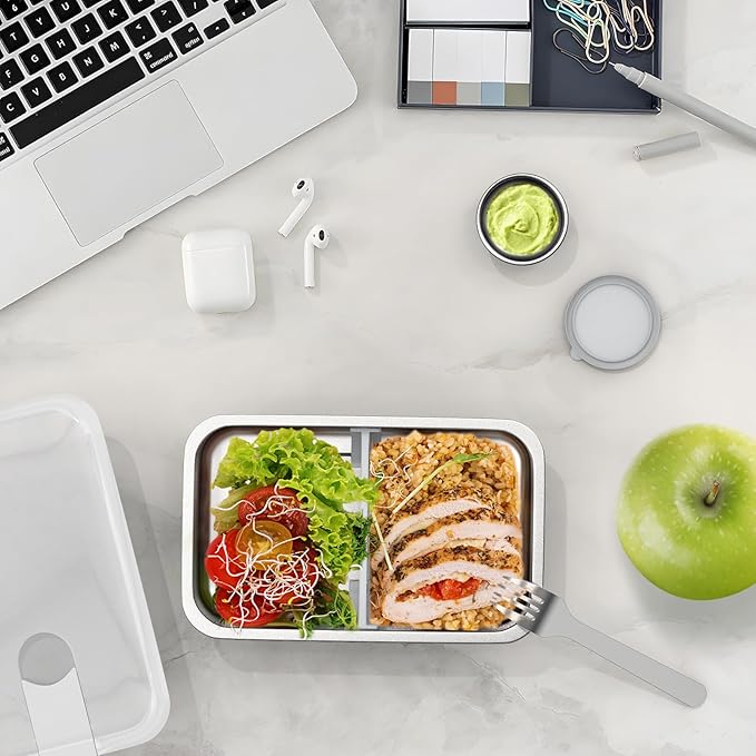 Bakpoco Stainless Steel Bento Lunch Box for Adult, 42oz Leak-Proof Lunch Box Containers, Microwave-Safe, with Adjustable Divider, Convenient Metal Lunchbox for Work, Travel