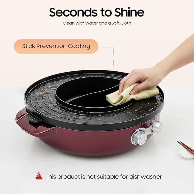 2 in 1 Hot Pot with Grill,Electric Smokeless Grill and Hot Pot BBQ Grill Soup Shabu Pot Household Electric Barbecue Plate Frying Cook Grill,2200W