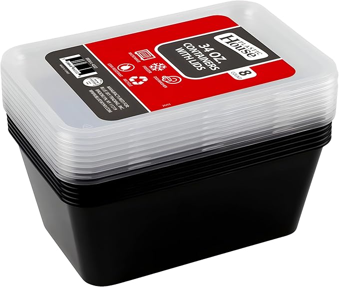 Bluesky Versatile Rectangle Containers-(Pack of 10) -Perfect for Meal Prep & Storage, 34 oz, Black
