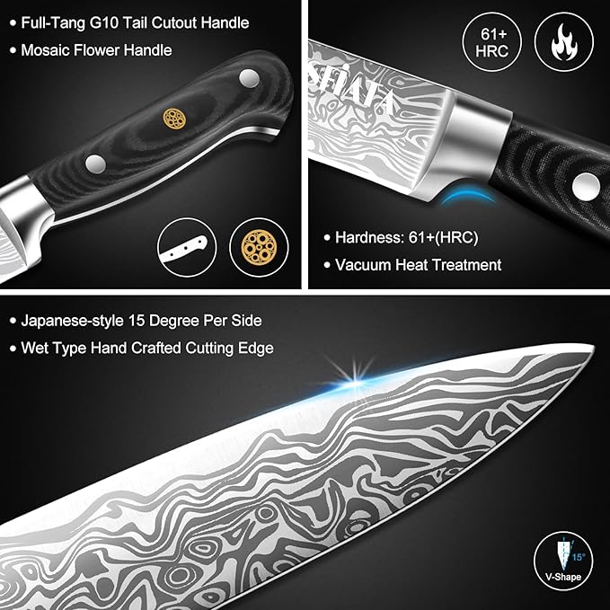 MOSFiATA 8 inch Carving Knife，Stainless Steel Brisket Slicing Knife for Meat Cutting, Razor Sharp Butcher Knife with Granton Edge for Roasts, BBQ, Turkey