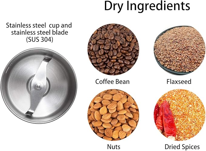 DR MILLS DM-7451 Electric Coffee Grinder, Coffee Bean Grinder Electric Dried Spice, Nut, Herb Grinder, Detachable Cup, Dishwashable, SUS304 Stainless Steel
