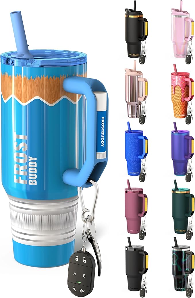 Thicc Buddy - 40 oz Stainless Steel Vacuum Insulated Tumbler with Lid and Straw for Water - Travel Mug Cupholder Friendly - Gifts for Women Men Him Her (Blue Pencil)