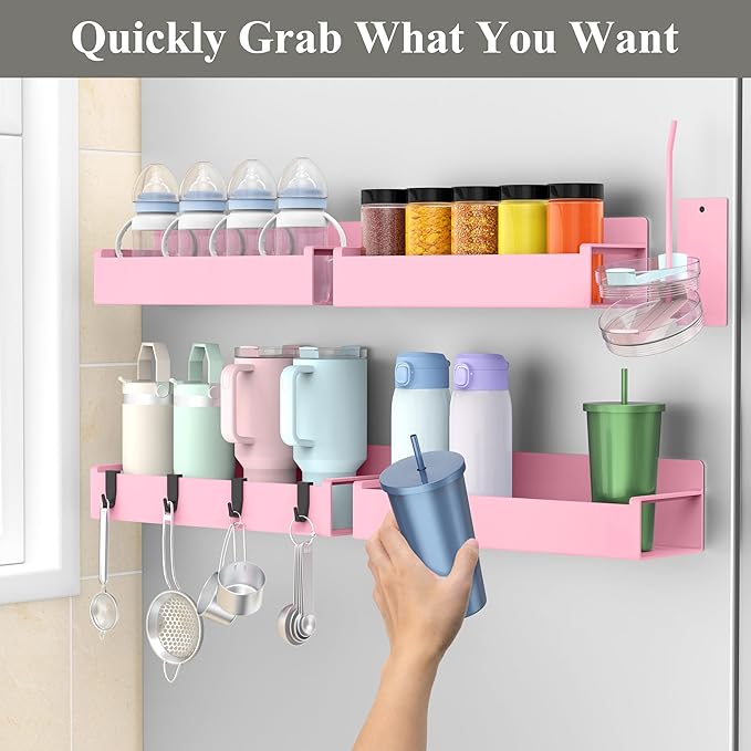 Magnetic Water Bottle Holder for Refrigerator, Cup Holder Organizer for Stanley and Tumbler for Kitchen, 4 Pack, Pink