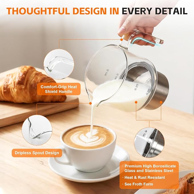 8 in 1 Milk Frother and Steamer, 20 oz Large Capacity, 550 Watts, Fast Froth Whip Creamy, Automatic Warm and Cold Foam Frother for Coffee, Latte, Macchiato, Cappuccino, Hot Chocolate