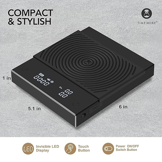 TIMEMORE Black Mirror Basic 2 Coffee Scale Espresso/Pour Over with Auto Timer and Flow Rate Function, 1600mAh, 2kg/0.1g Precision, g/oz Units, Portable Digital Scale for Kitchen/Baking/Cooking