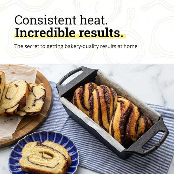 Lodge Seasoned Cast Iron Loaf Pan - Pre-Seasoned Rectangular Cast Iron Bakeware- Even Browning Bread Pan with Easy-Release Finish - PFAS-Free Non-Toxic Cookware - 8.5 Inches