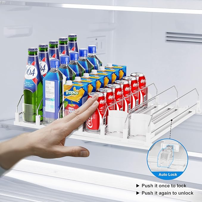 Dayacoco Drink Organizer,Soda Drink Dispenser For Fridge,Fridge Can Drink Organizer,12oz 16oz 20oz-Soda Automatic Dispenser For Fridge And Adjustable Width-Holds Up To 30 Cans,6 Rows