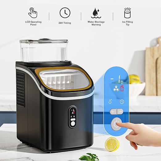 Ice Cube Maker Antarctic Star Countertop Ice Machine, 2 Ways to Add Water, 30Lbs/24H, 16Pcs/13Mins, Self-Cleaning, Ice Scoop&Ice Basket, for Kitchen/Office/Bar (Black)