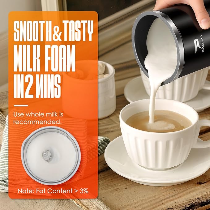 Electric Milk Frother and Steamer - 4-in-1 Automatic Coffee Steamer Frother with 10.5OZ (300ML) Capacity, Warm and Cold Foam Maker for Coffee, Latte, Cappuccino, Macchiato, and Hot Chocolate (Black)