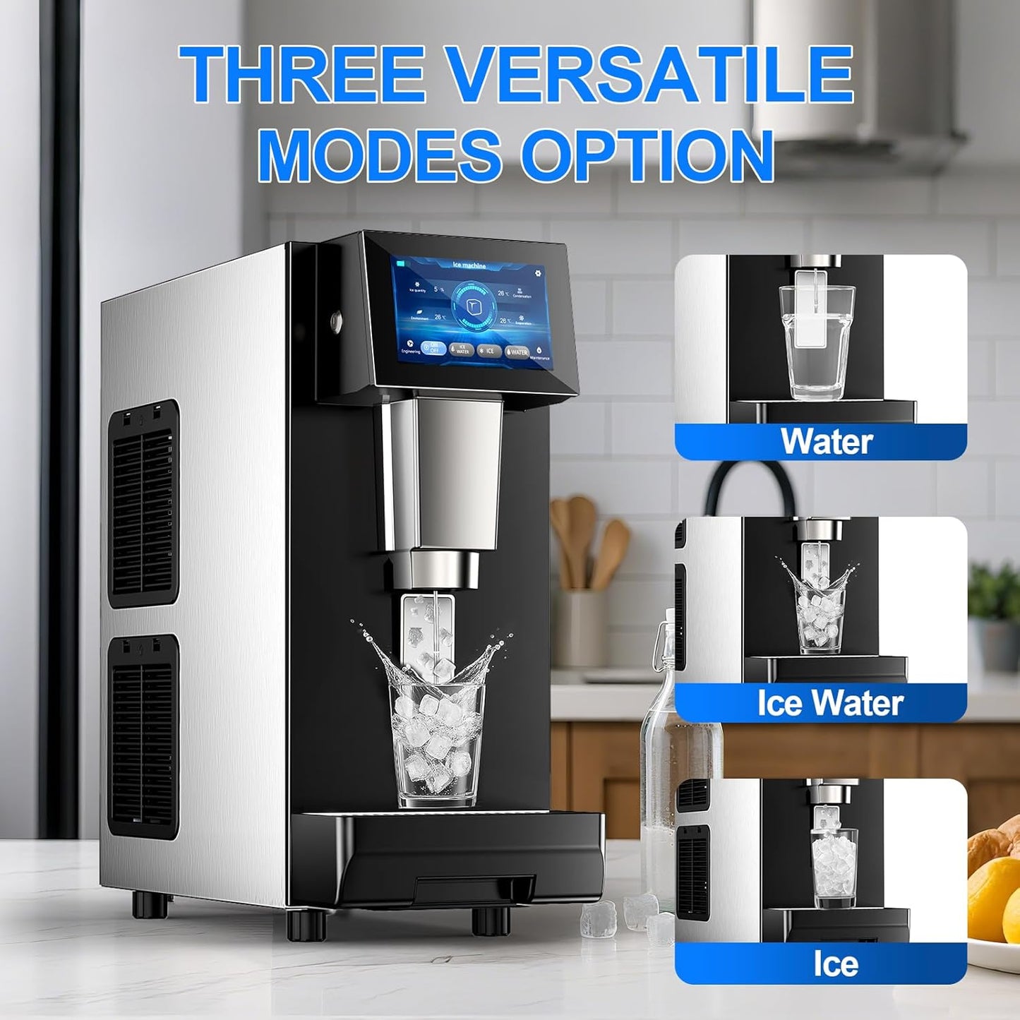 Undercounter Nugget Ice Maker with Water Dispenser – 60 lbs/Day, 10 lbs Bin, Soft Chewable Ice Machine, Self-Cleaning Stainless Steel Ice Machine Maker for Home, Bar, Kitchen, Office