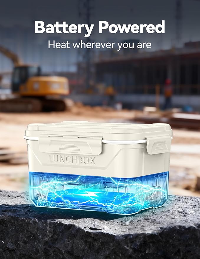 EAST OAK Heated Lunch Box for Men, Electric Lunch Box for Adults, 5.5 Cups Cordless Portable Food Warmer, Rechargeable Self Heating Food Heater with Memory Function, Automatic Keep Warm(White)
