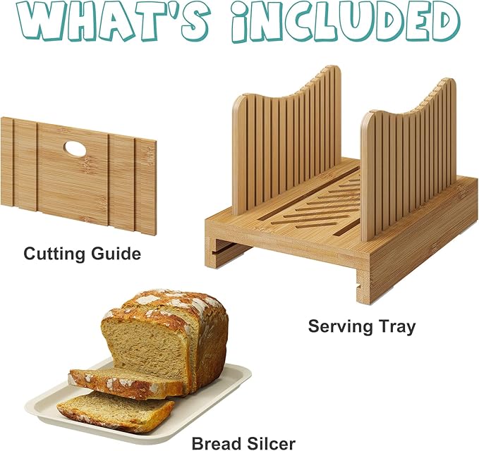 Bamboo Bread Slicer - Adjustable Width Guides. Sturdy Wooden Cutting Board. Easy Slicing for Homemade Bread, Bagels & More