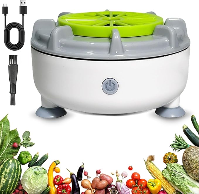 Efficient Portable Fruit and Vegetable Washers, Fruit and Vegetable Cleaning Machine, Electric Fruit Cleaner for Washing Fruits, Vegetables, Grain, Meat, Water-Proof & Wireless Charging (C)