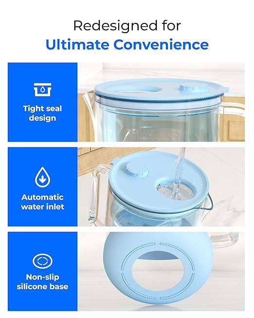 Waterdrop PT-72B-A Glass Alkaline Water Filter Pitcher, 7-Cup, Eco-Friendly, Enhances Alkaline Water, for Home & Office, Reduces PFOA/PFOS, Chlorine, Cadmium, Copper & Mercury, Blue